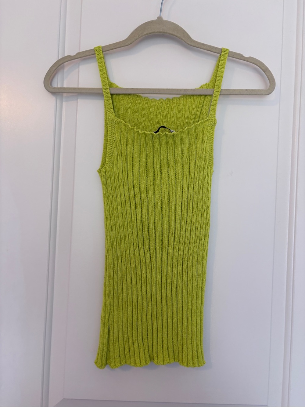 Zara Lime Green Ribbed Scallop-Edge Tank